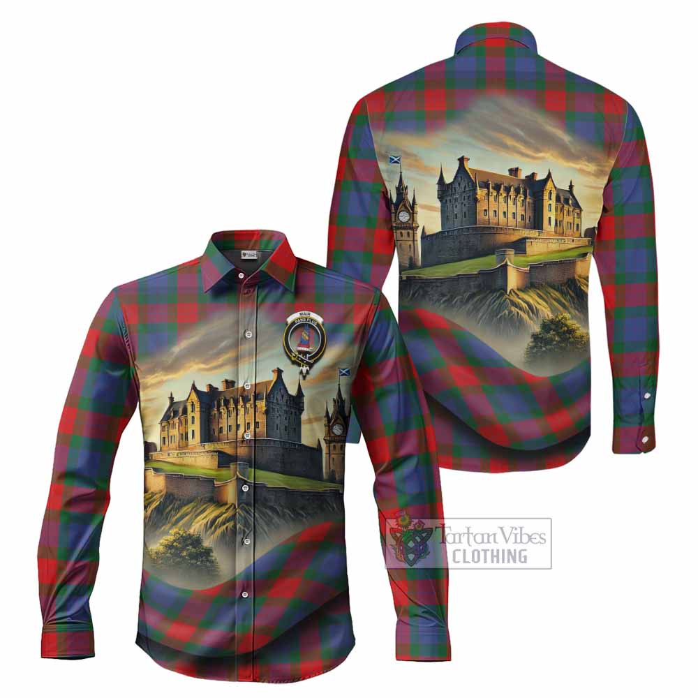 Tartan Vibes Clothing Mar Tartan Family Crest Long Sleeve Button Shirt with Scottish Ancient Castle Style