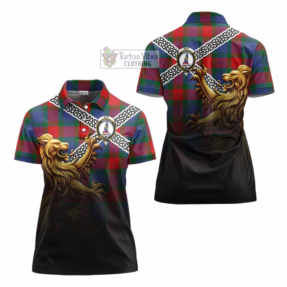Mar Crest Tartan Women's Polo Shirt with Golden Lion Emblem Celtic Style - Tartan Vibes Clothing