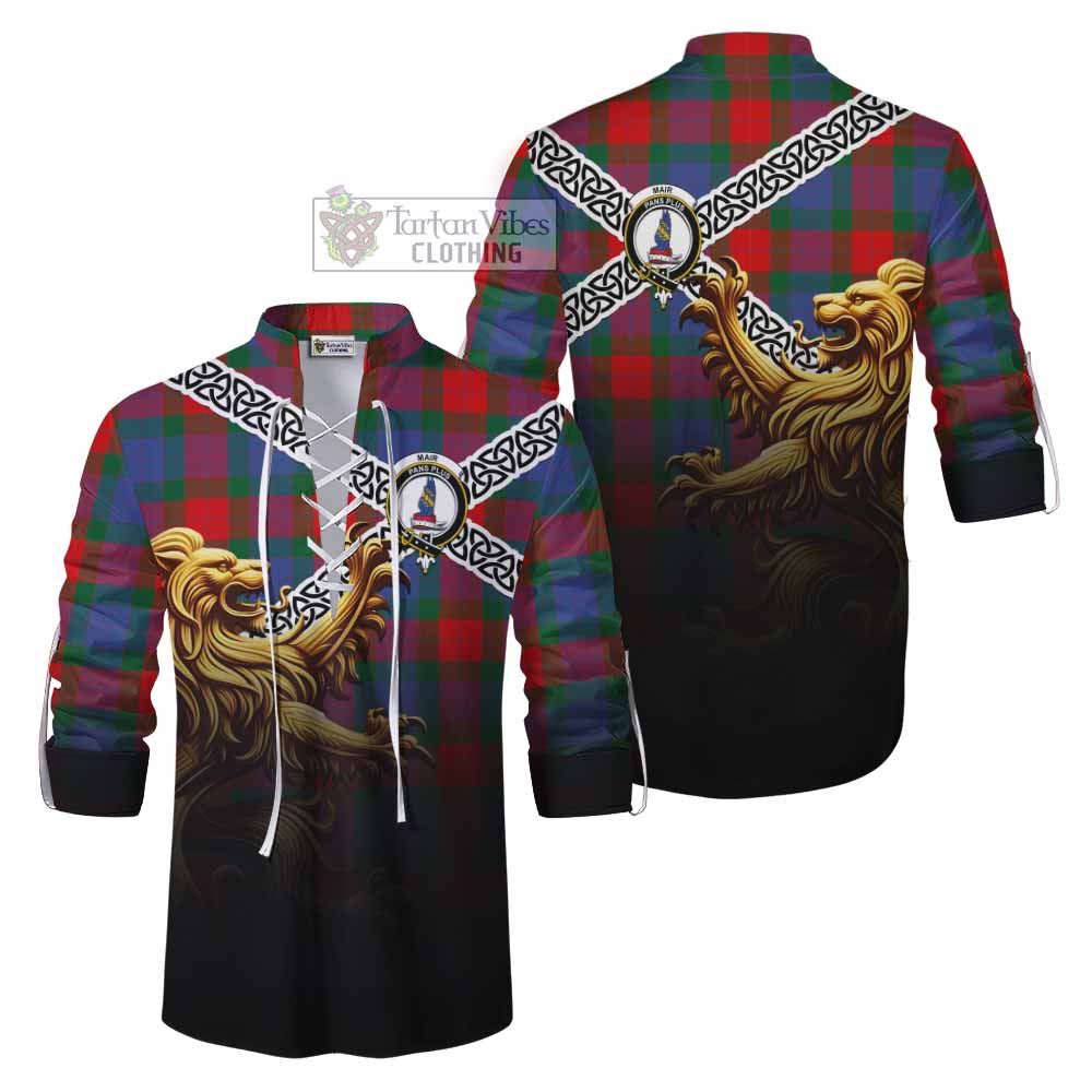 Mar Crest Tartan Ghillie Kilt Shirt with Golden Lion Emblem Celtic Style - Tartan Vibes Clothing