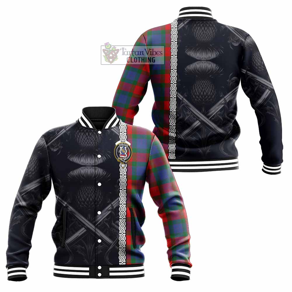 Mar Tartan Baseball Jacket with Family Crest Cross Sword Thistle Celtic Vibes - Tartan Vibes Clothing