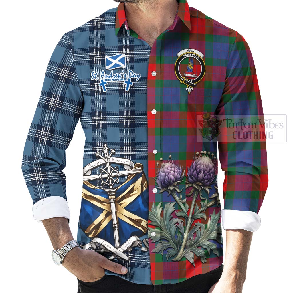 Mar Tartan Long Sleeve Button Shirt Happy St. Andrew's Day Half Tartan Style - Tartan Vibes Clothing