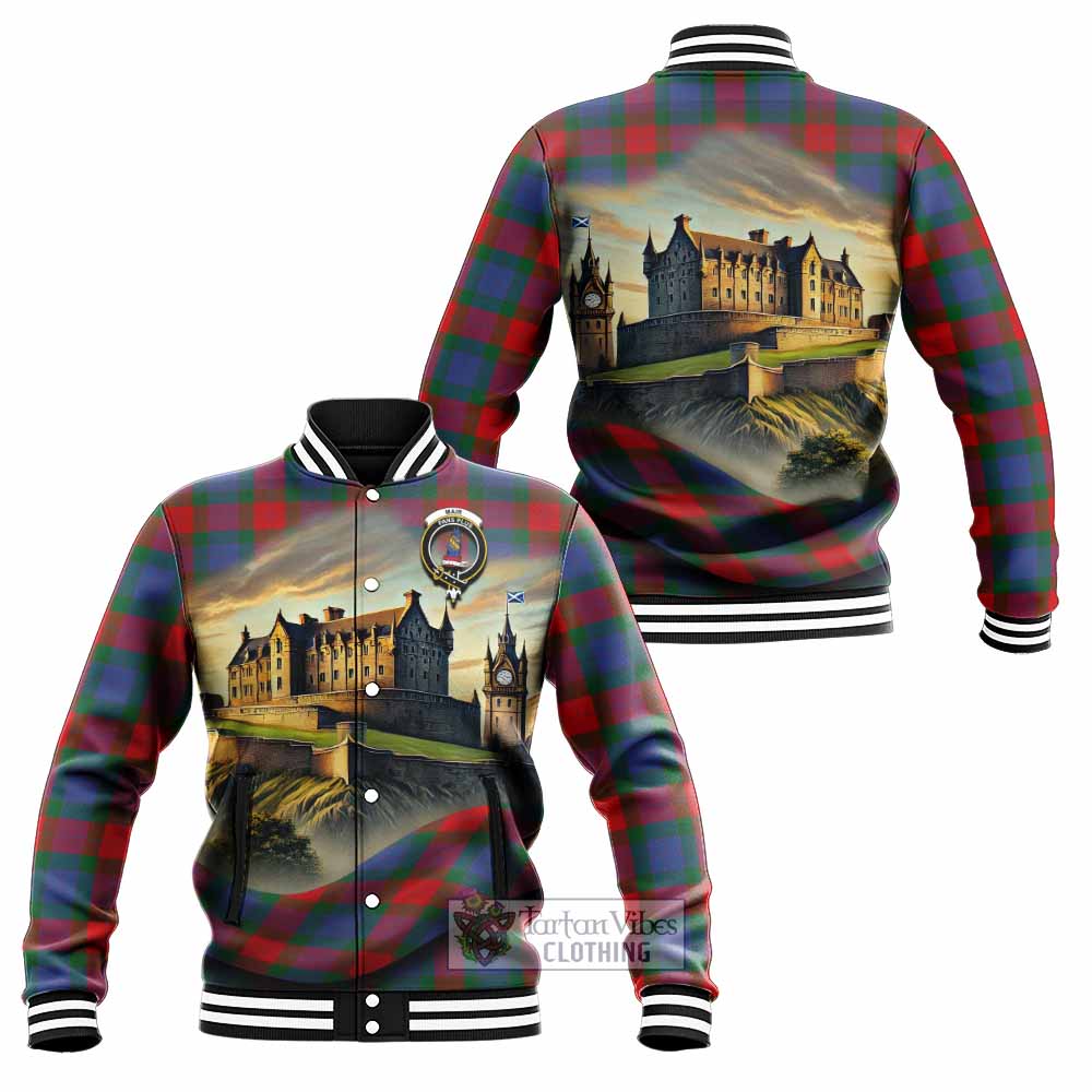 Mar Tartan Family Crest Baseball Jacket with Scottish Ancient Castle Style - Tartan Vibes Clothing