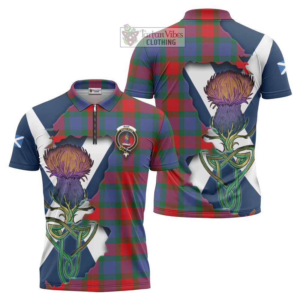 Mar Tartan Family Crest Zipper Polo Shirt Scottish Thistle Celtic Inspired - Tartan Vibes Clothing
