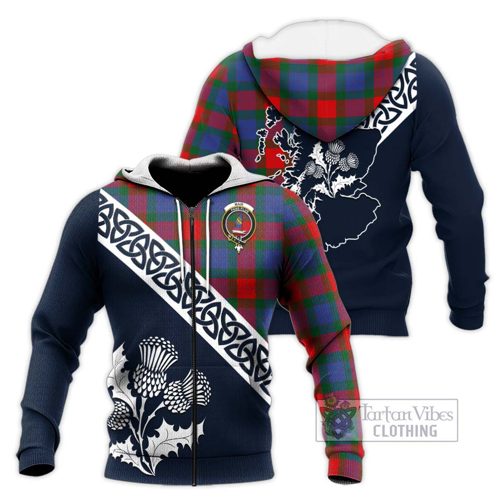 Mar Tartan Knitted Hoodie Featuring Thistle and Scotland Map Unisex Knitted Zip Hoodie - Tartan Vibes Clothing