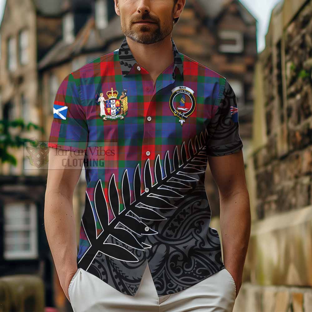 Mar Crest Tartan Hawaiian Shirt with New Zealand Silver Fern Half Style - Tartan Vibes Clothing
