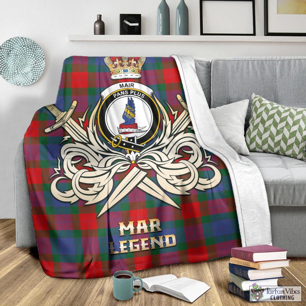 Mar Tartan Blanket with Clan Crest and the Golden Sword of Courageous Legacy - Tartan Vibes Clothing