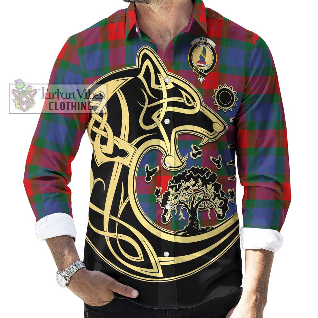 Mar Tartan Long Sleeve Button Shirt with Family Crest Celtic Wolf Style - Tartan Vibes Clothing