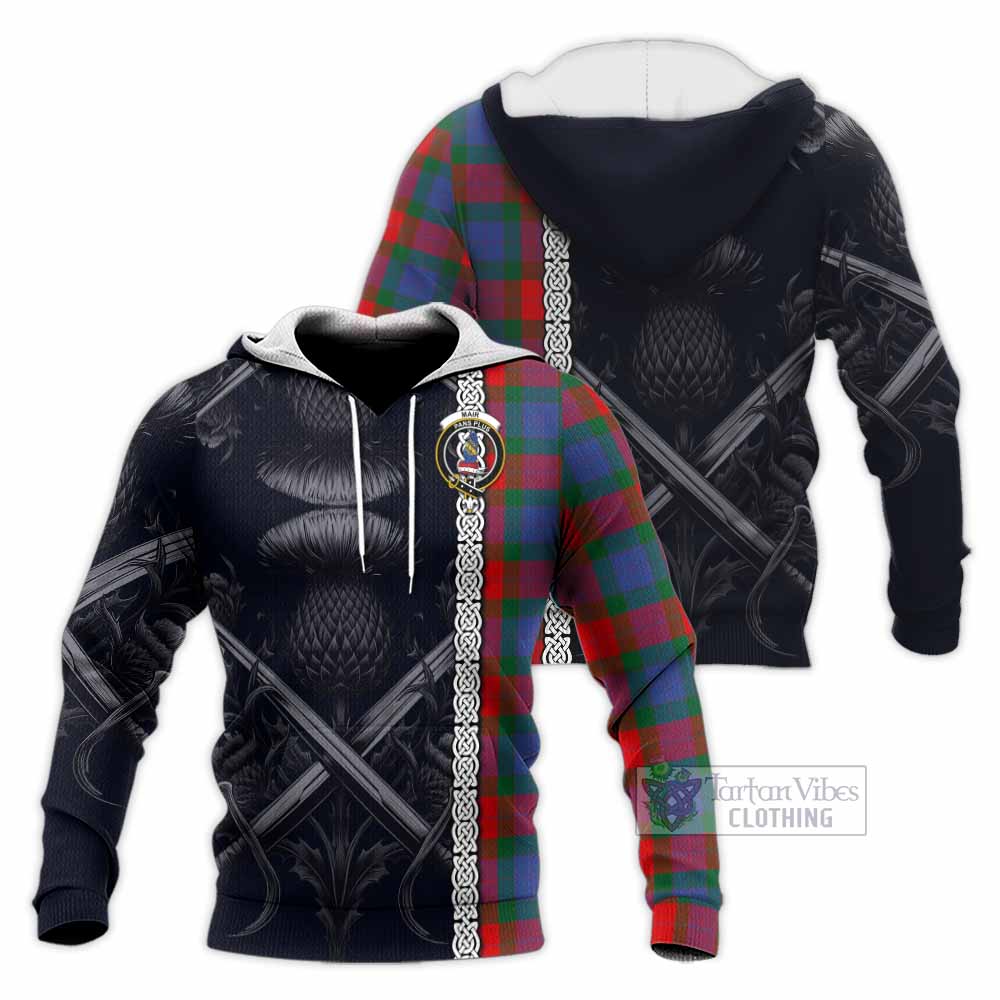 Mar Tartan Knitted Hoodie with Family Crest Cross Sword Thistle Celtic Vibes - Tartan Vibes Clothing