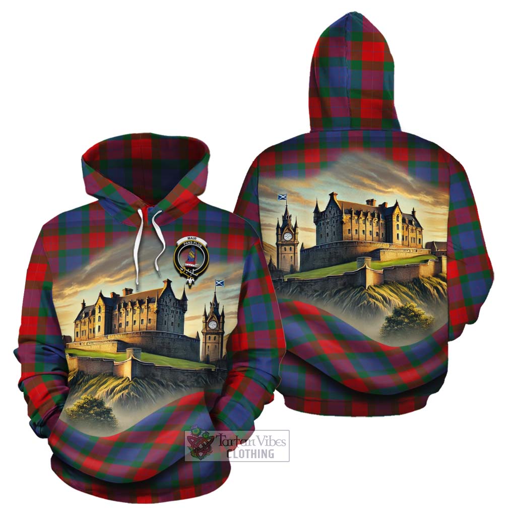Mar Tartan Family Crest Cotton Hoodie with Scottish Ancient Castle Style - Tartan Vibes Clothing
