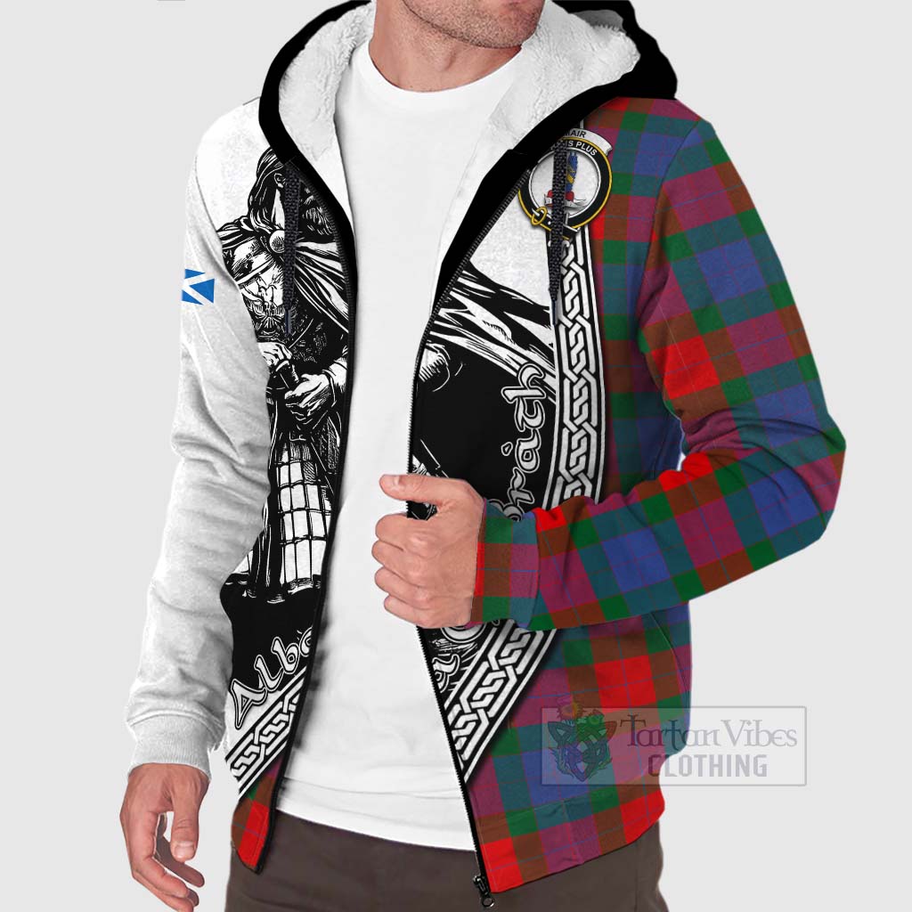 Mar Tartan Clan Crest Sherpa Hoodie with Highlander Warrior Celtic Style Unisex - Tartan Vibes Clothing