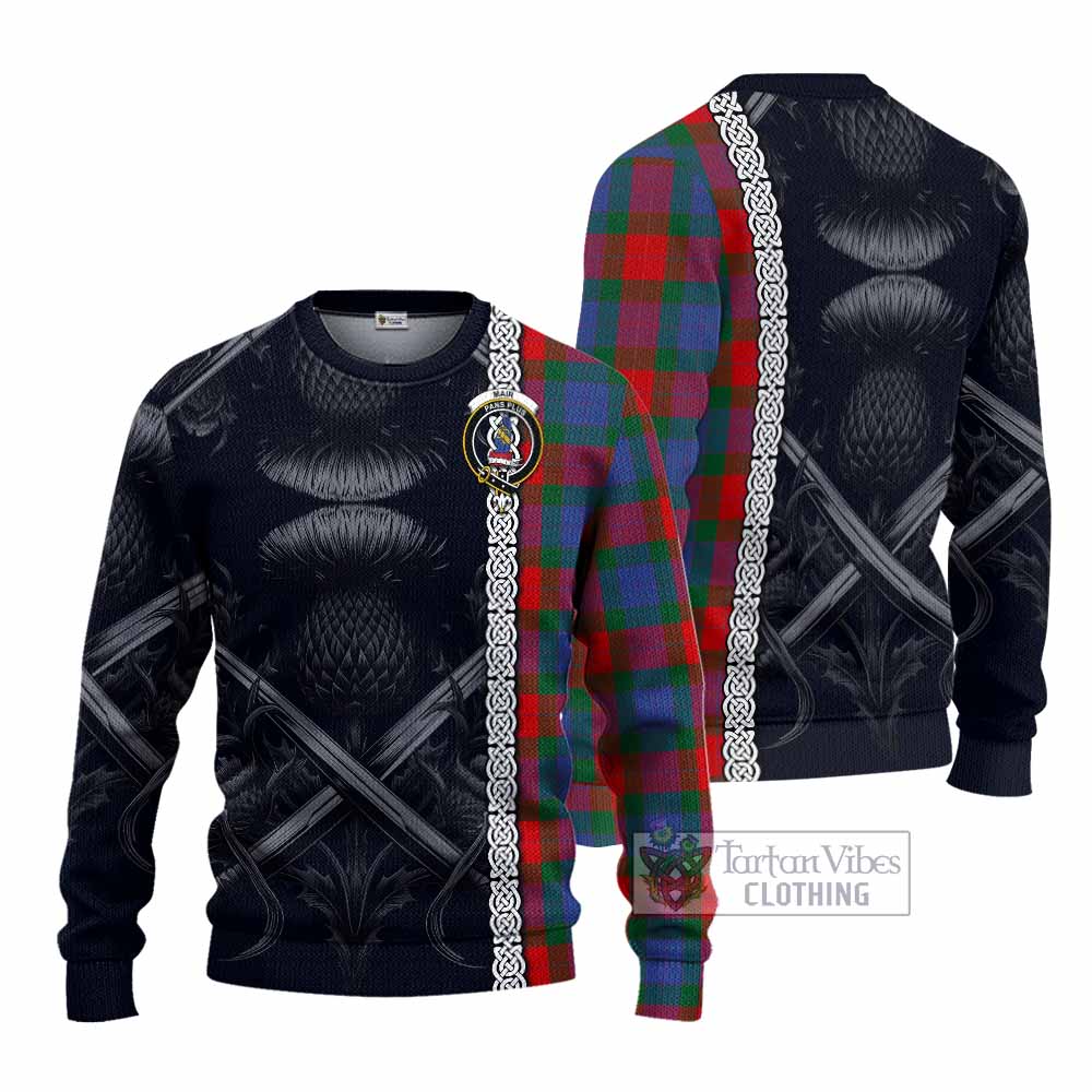 Mar Tartan Knitted Sweater with Family Crest Cross Sword Thistle Celtic Vibes - Tartan Vibes Clothing