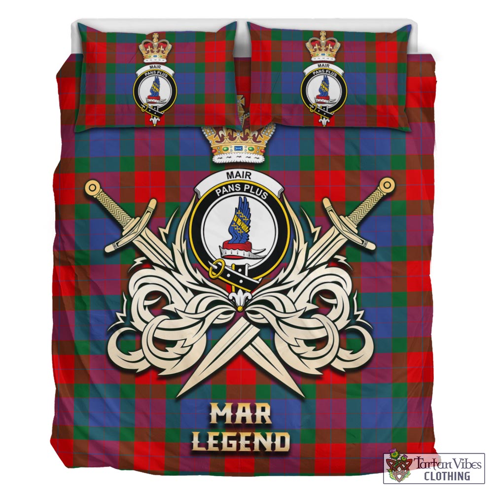 Tartan Vibes Clothing Mar Tartan Bedding Set with Clan Crest and the Golden Sword of Courageous Legacy