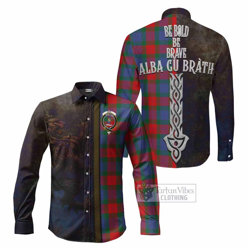 Mar Tartan Family Crest Long Sleeve Button Shirt Alba Gu Brath Be Brave Lion Ancient Style - Tartan Vibes Clothing