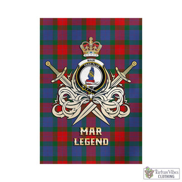 Mar Tartan Garden Flag with Clan Crest and the Golden Sword of Courageous Legacy