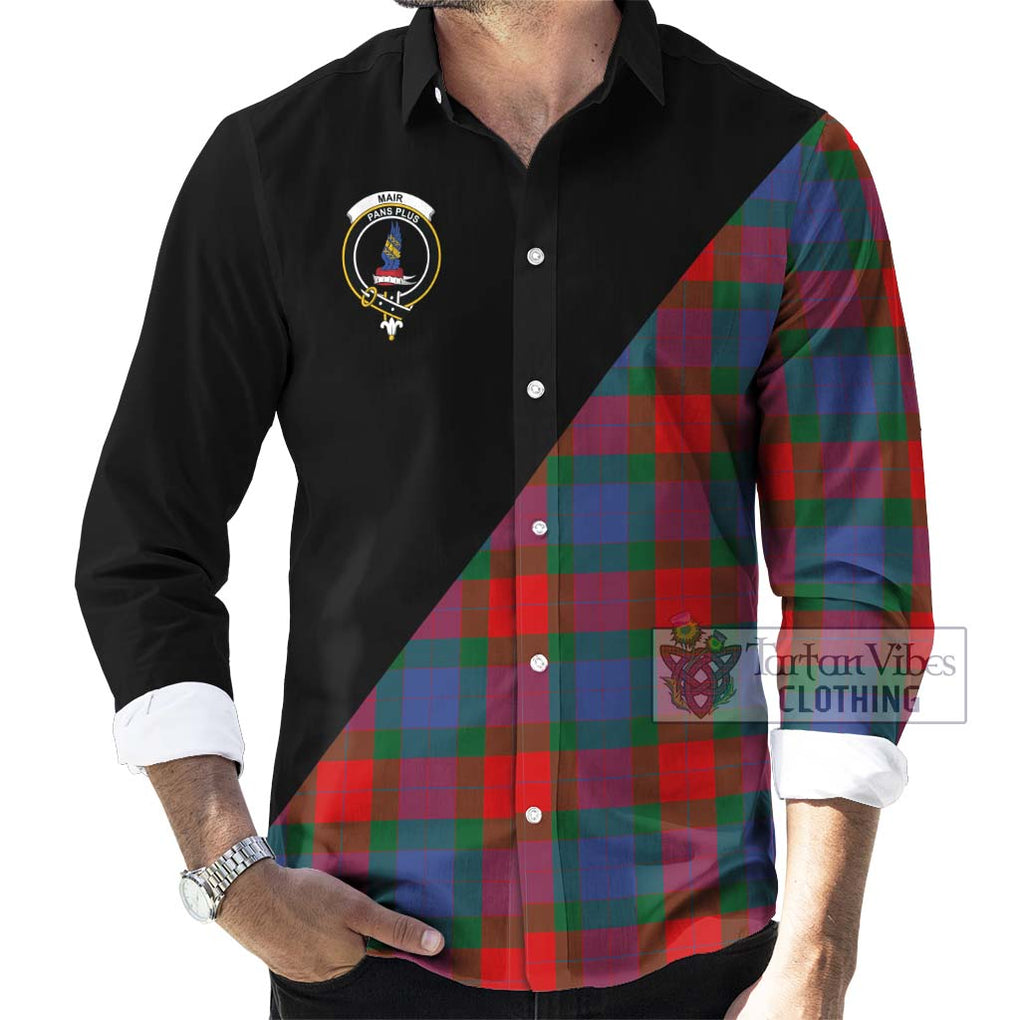 Mar Tartan Long Sleeve Button Shirt with Family Crest and Military Logo Style - Tartanvibesclothing Shop