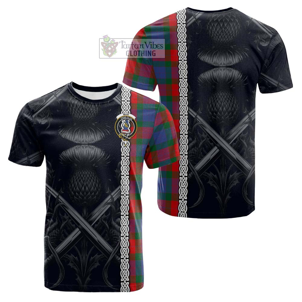 Mar Tartan Cotton T-shirt with Family Crest Cross Sword Thistle Celtic Vibes - Tartan Vibes Clothing