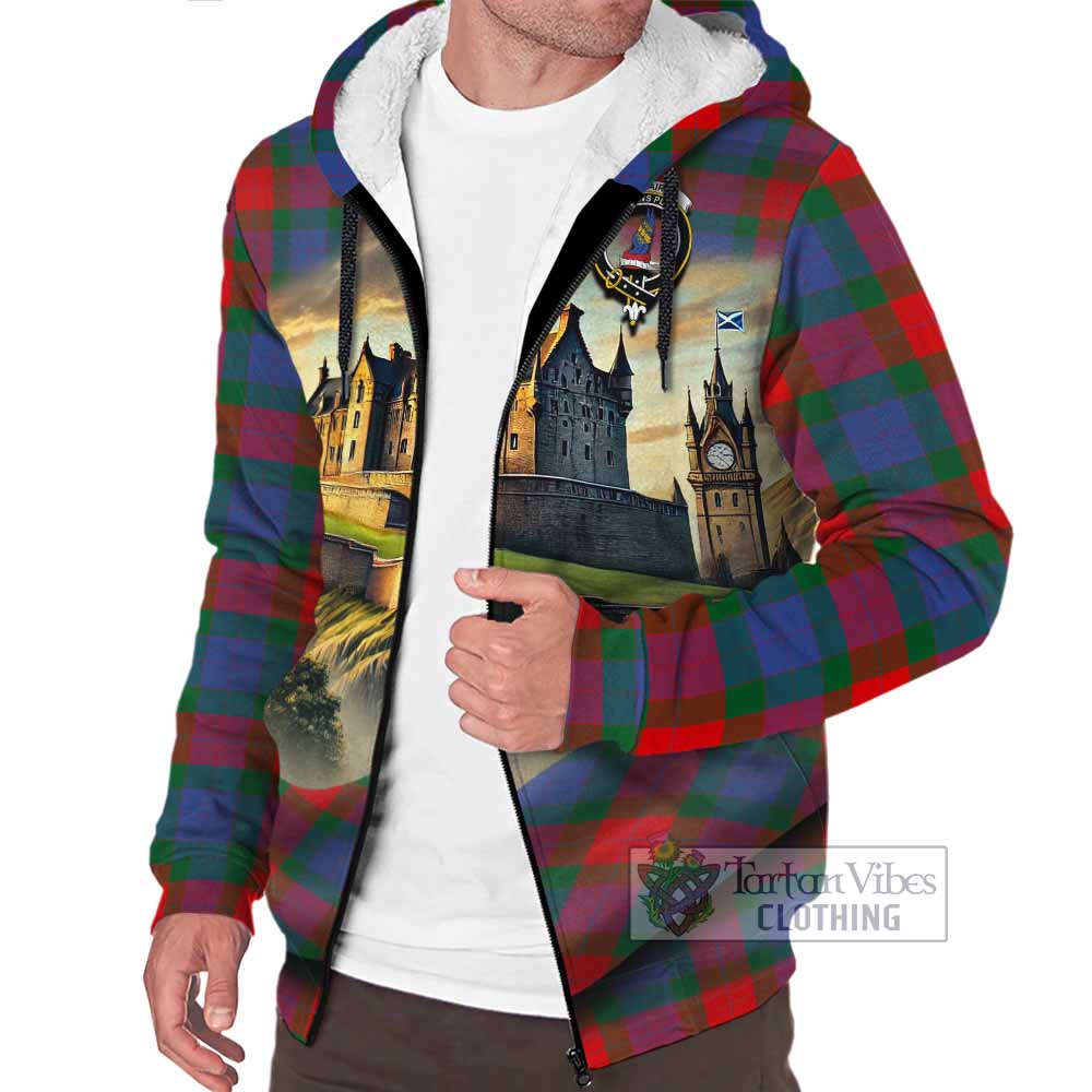 Mar Tartan Family Crest Sherpa Hoodie with Scottish Ancient Castle Style - Tartan Vibes Clothing