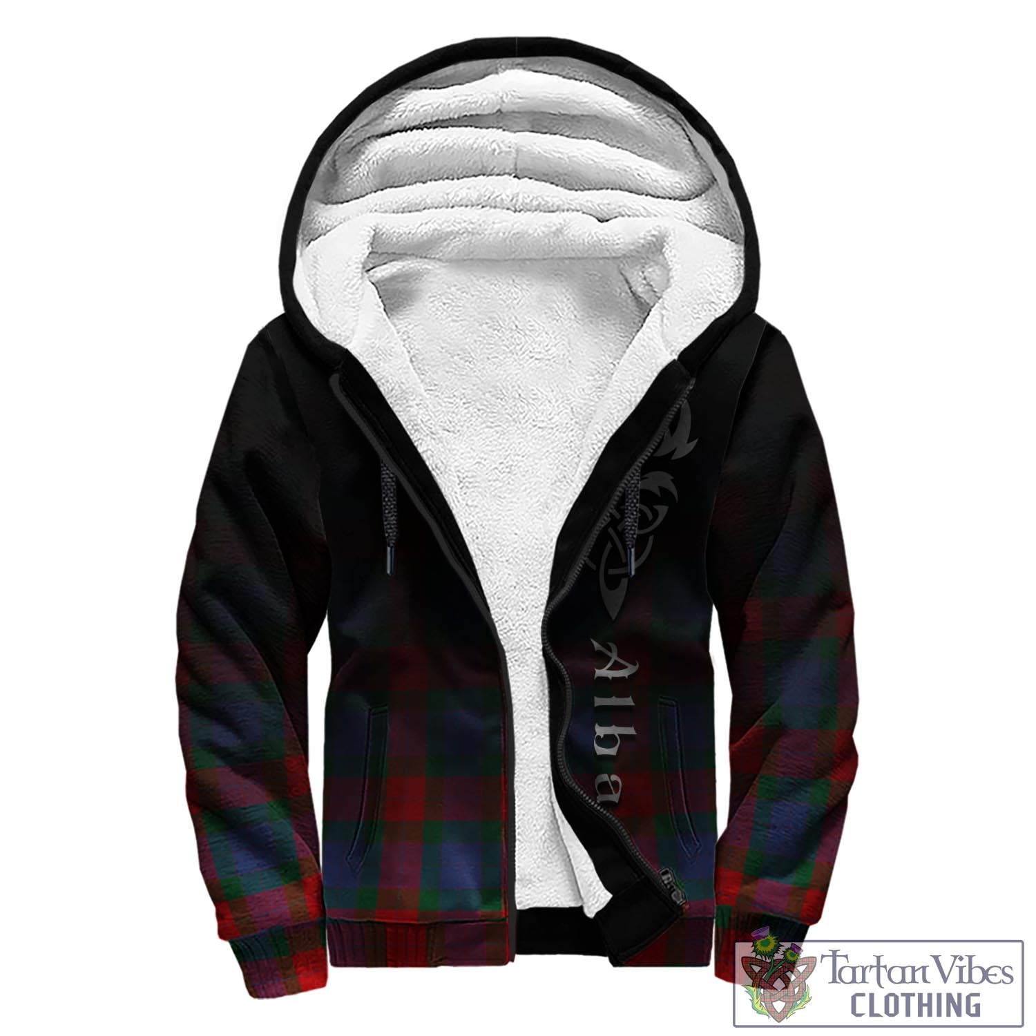 Mar Tartan Sherpa Hoodie Featuring Alba Gu Brath Family Crest Celtic Inspired - Tartan Vibes Clothing