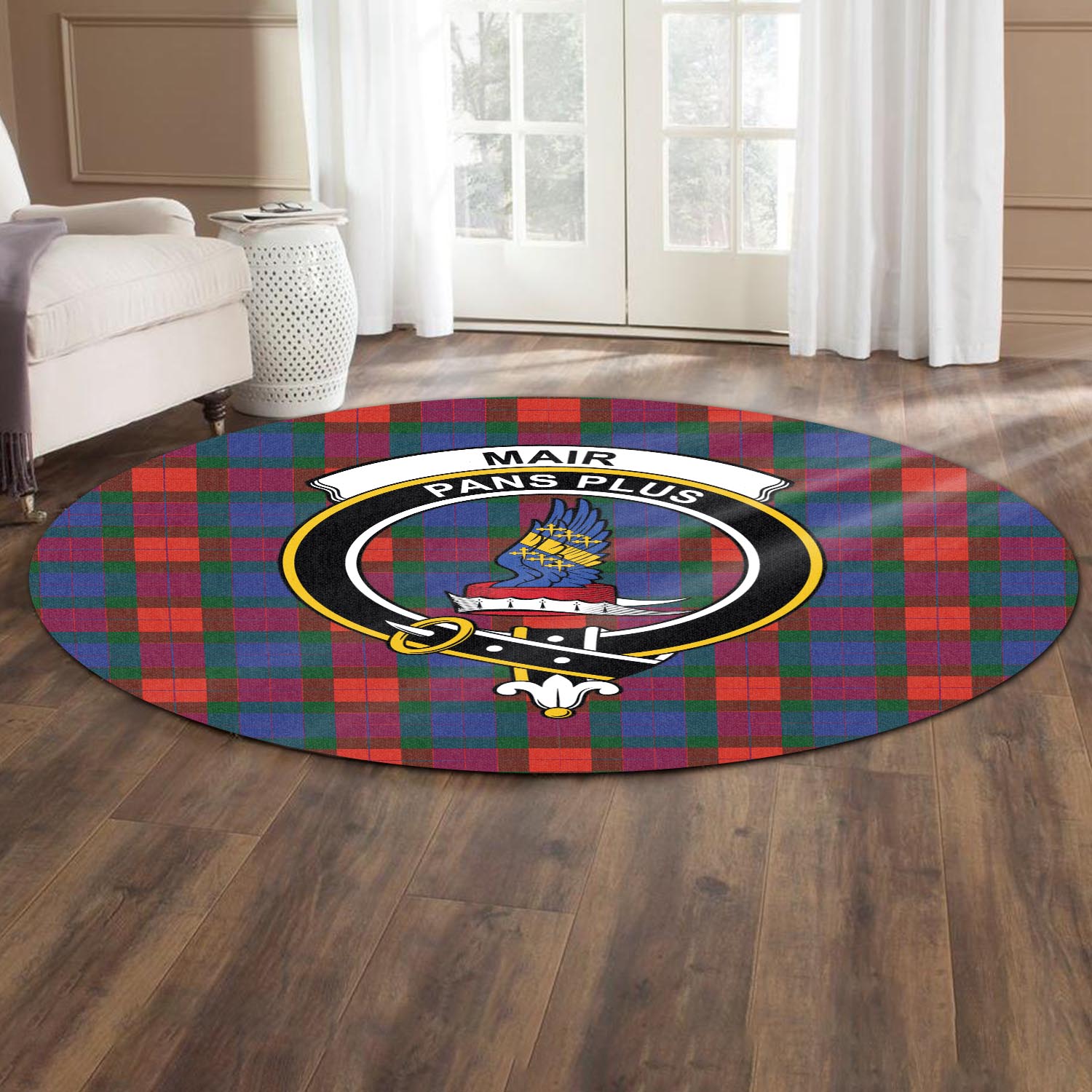 Mar Tartan Round Rug with Family Crest - Tartan Vibes Clothing