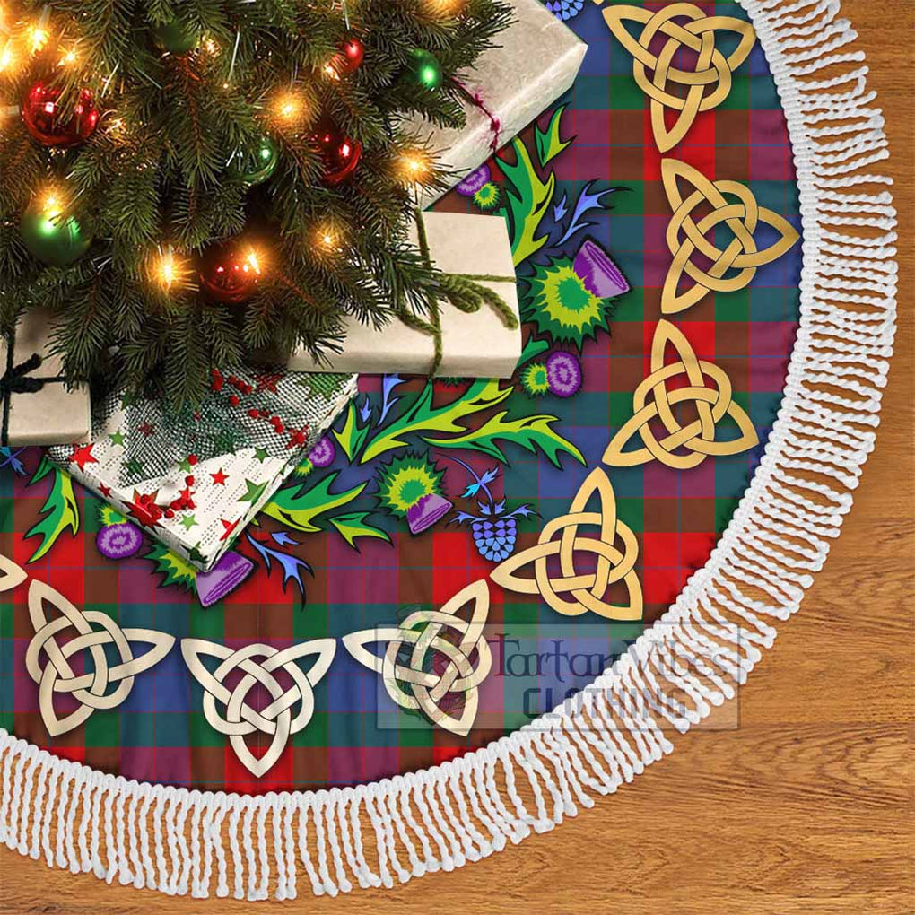 Tartan Vibes Clothing Mar Tartan Christmas Tree Skirt with Thistle Celtic Knot Style