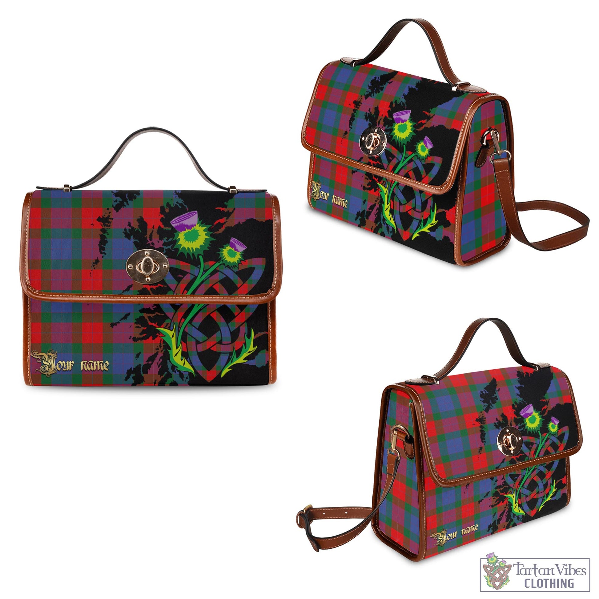 Tartan Vibes Clothing Mar Tartan Waterproof Canvas Bag with Scotland Map and Thistle Celtic Accents