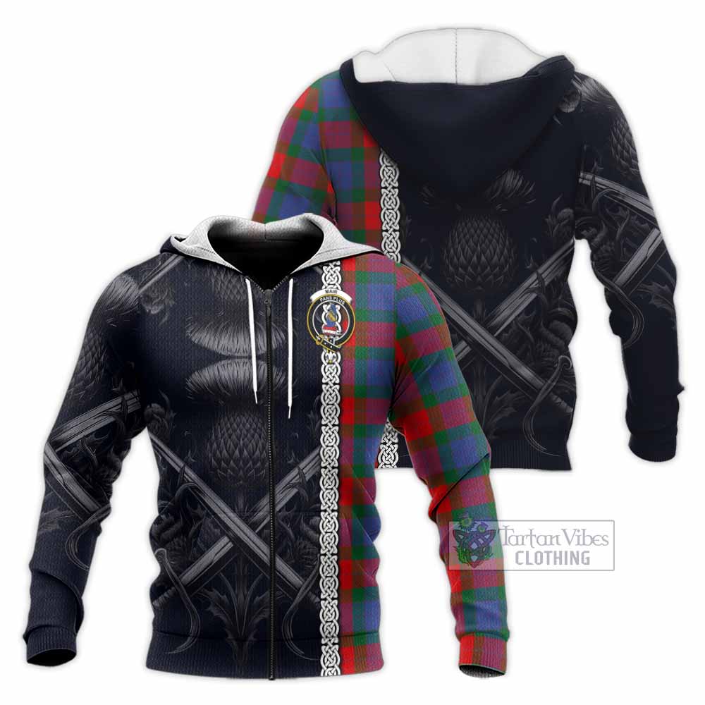 Mar Tartan Knitted Hoodie with Family Crest Cross Sword Thistle Celtic Vibes Unisex Knitted Zip Hoodie - Tartan Vibes Clothing