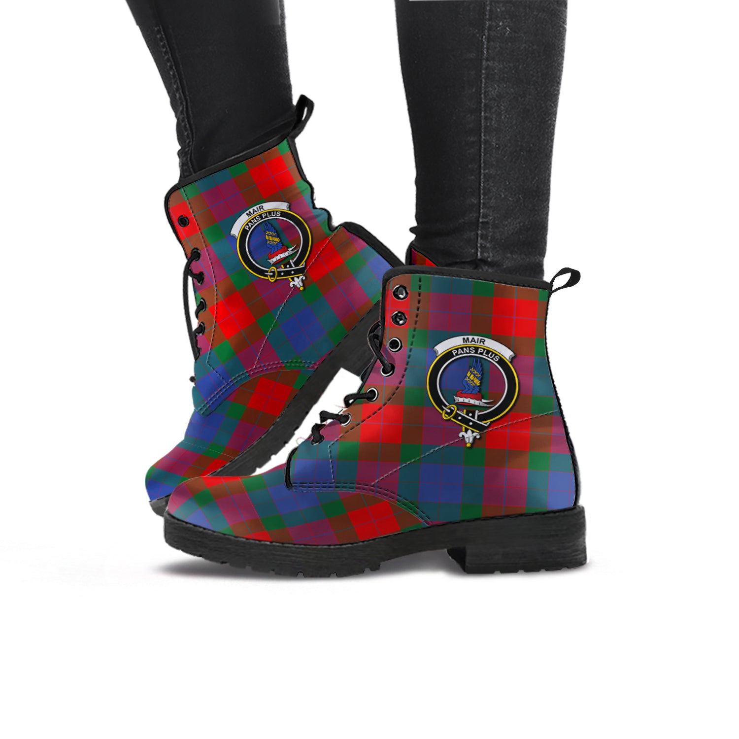 Mar Tartan Leather Boots with Family Crest - Tartan Vibes Clothing
