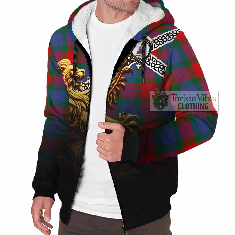 Mar Crest Tartan Sherpa Hoodie with Golden Lion Emblem Celtic Style - Tartan Vibes Clothing