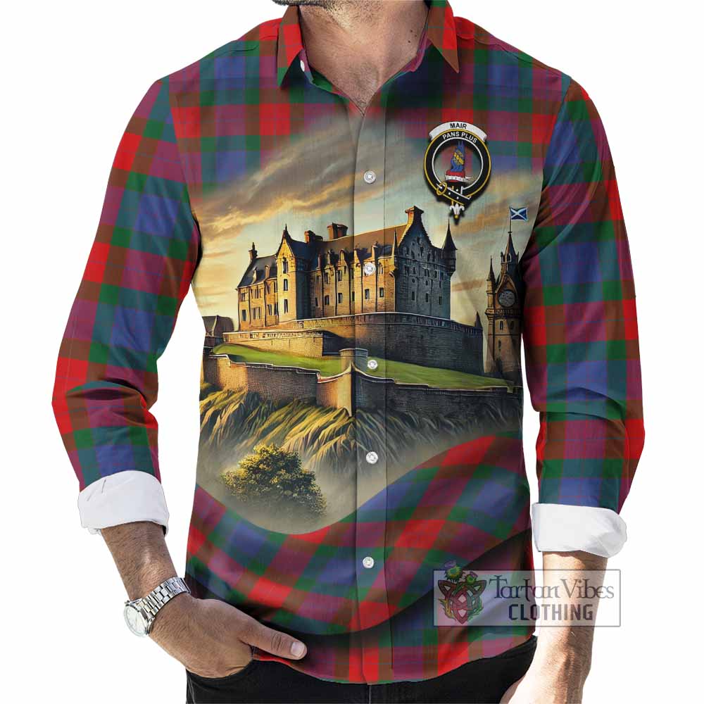 Tartan Vibes Clothing Mar Tartan Family Crest Long Sleeve Button Shirt with Scottish Ancient Castle Style