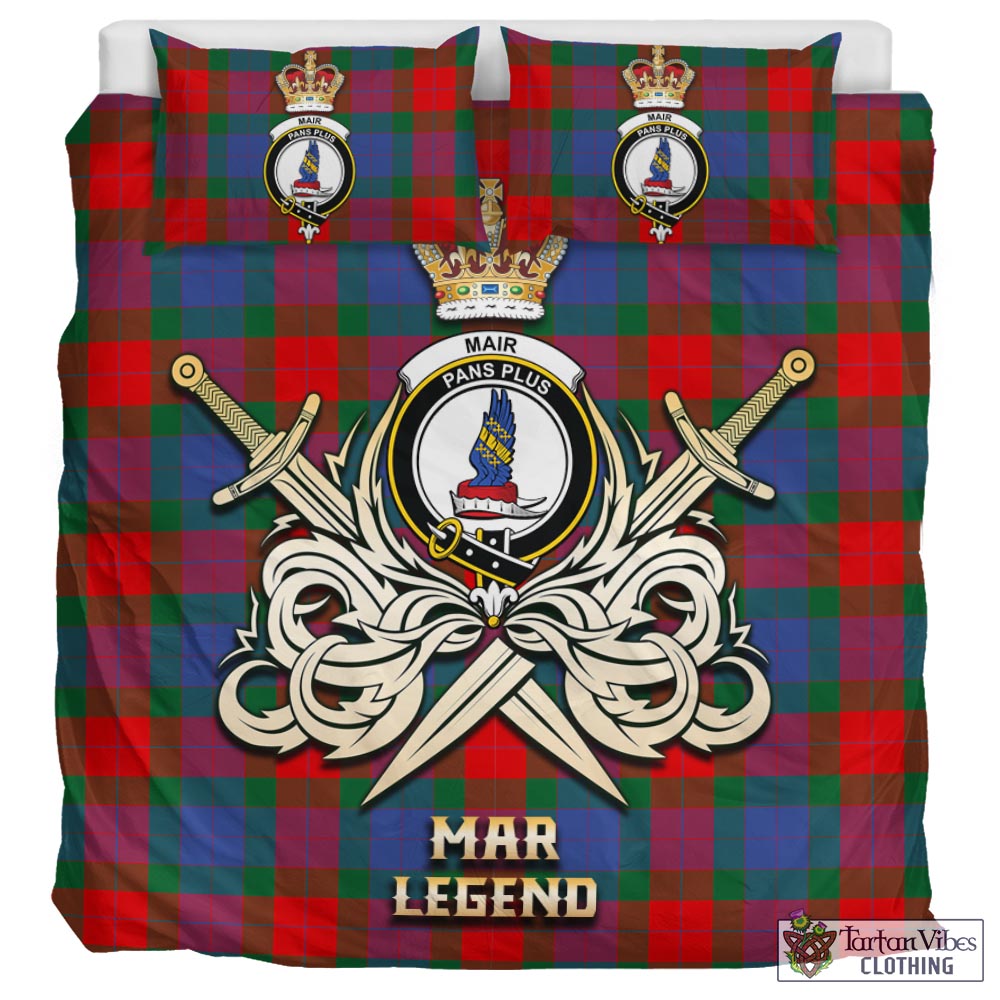 Tartan Vibes Clothing Mar Tartan Bedding Set with Clan Crest and the Golden Sword of Courageous Legacy
