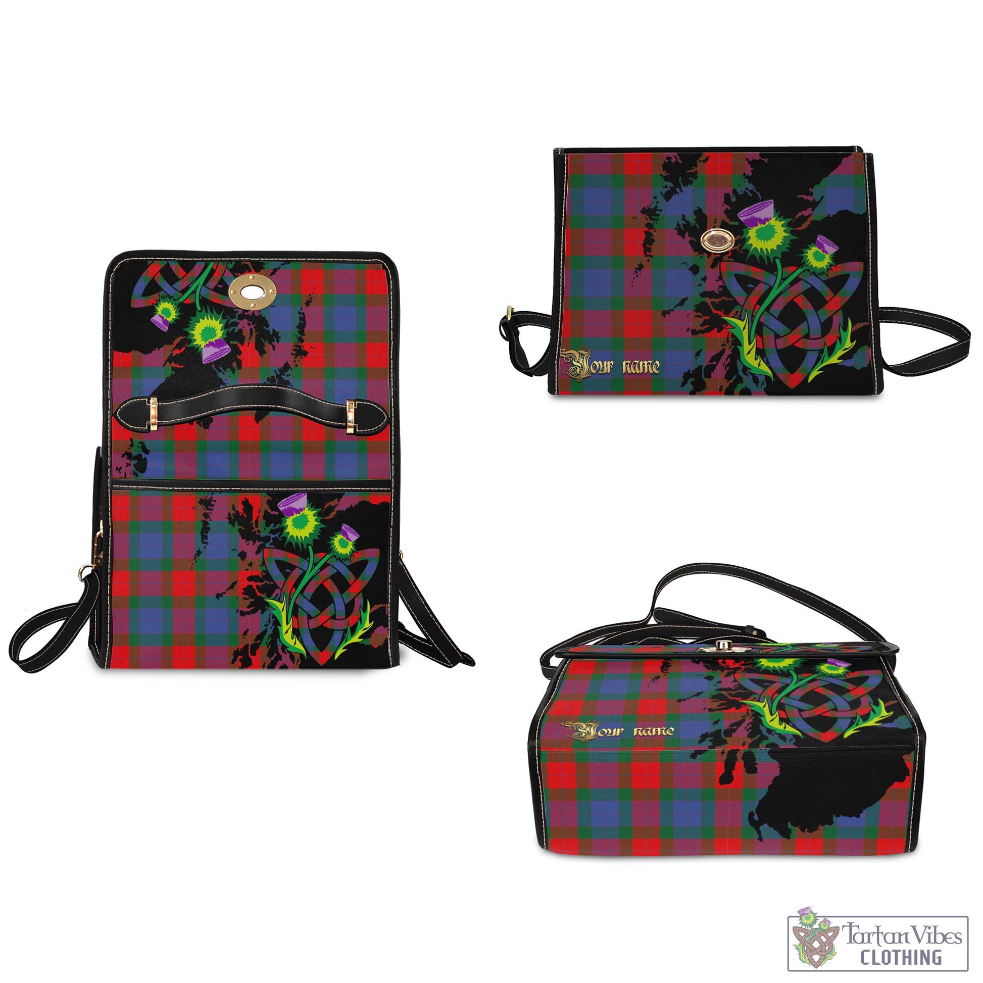 Tartan Vibes Clothing Mar Tartan Waterproof Canvas Bag with Scotland Map and Thistle Celtic Accents