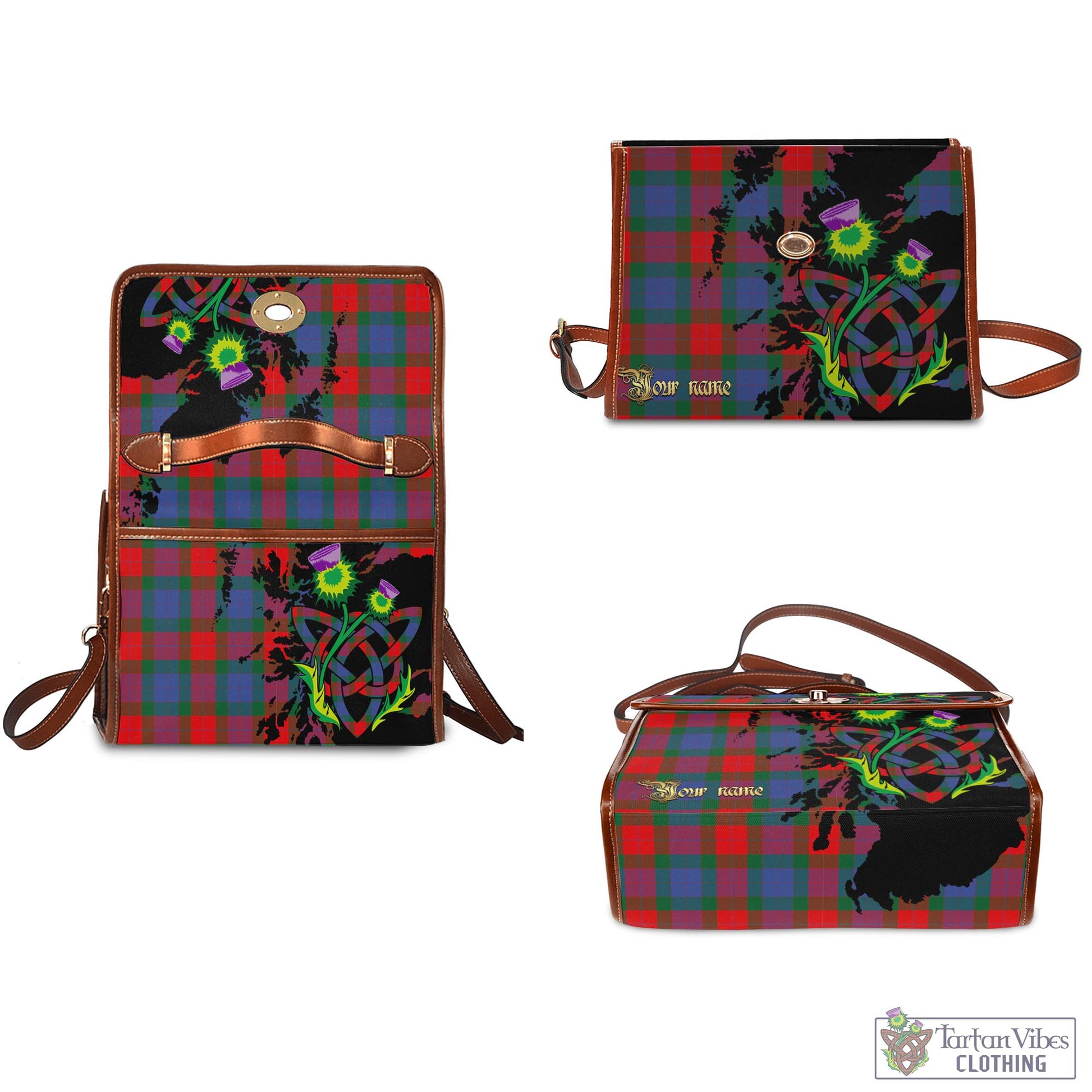 Tartan Vibes Clothing Mar Tartan Waterproof Canvas Bag with Scotland Map and Thistle Celtic Accents