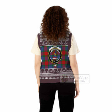 Mar Clan Tartan Christmas Knitted V-Neck Vest with Family Crest