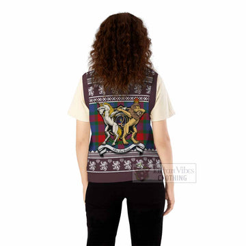 Mar Clan Tartan Crest Christmas Knitted V-Neck Vest Coat of Arms Funny Style