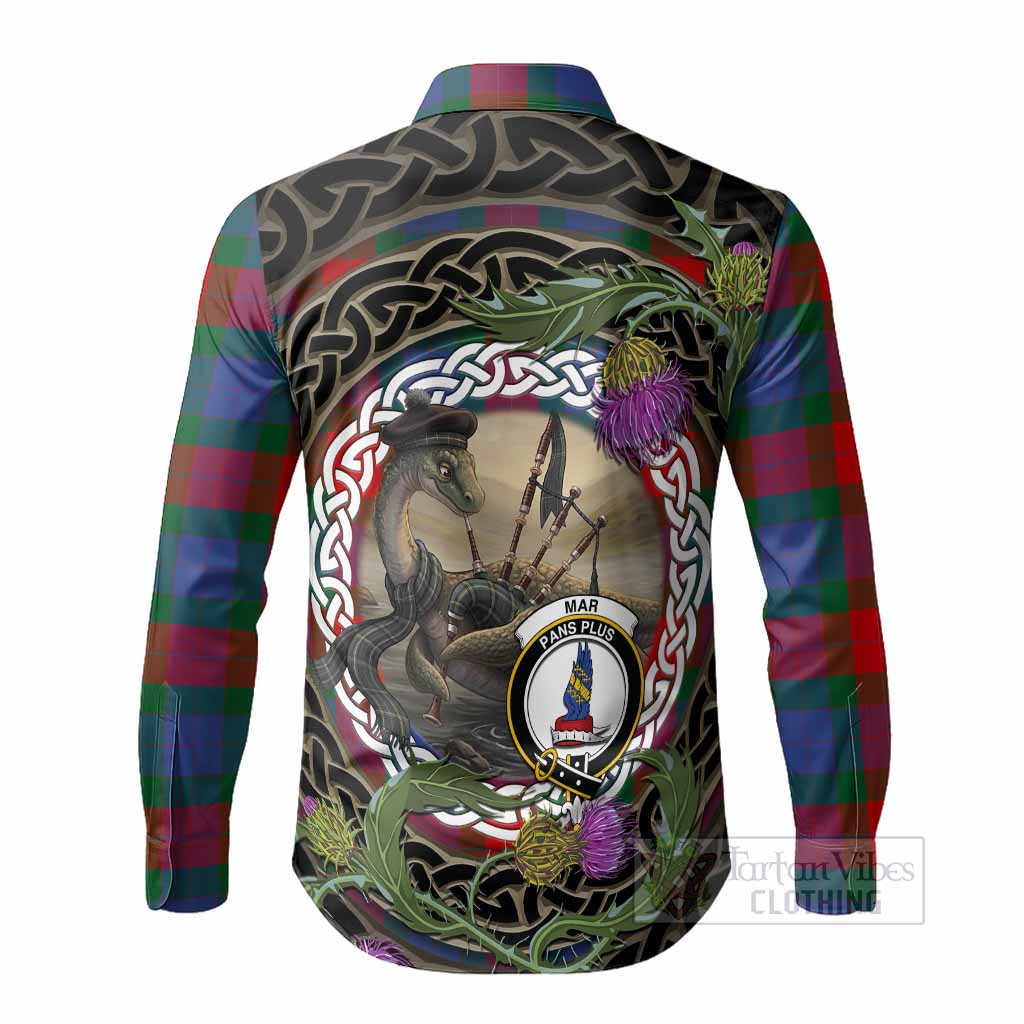 Mar Tartan Crest Bagpipe Nessie Long Sleeve Button Shirts Scottish Loch Ness Monster Celtic Thistle