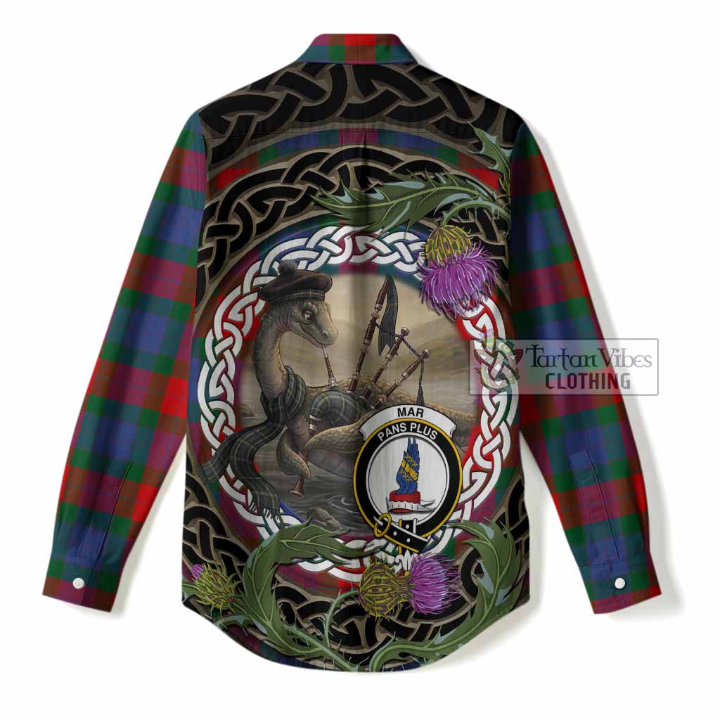 Mar Tartan Crest Bagpipe Nessie Women Casual Shirt Scottish Loch Ness Monster Celtic Thistle