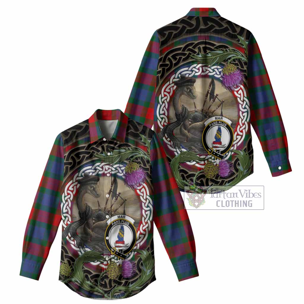 Mar Tartan Crest Bagpipe Nessie Women Casual Shirt Scottish Loch Ness Monster Celtic Thistle