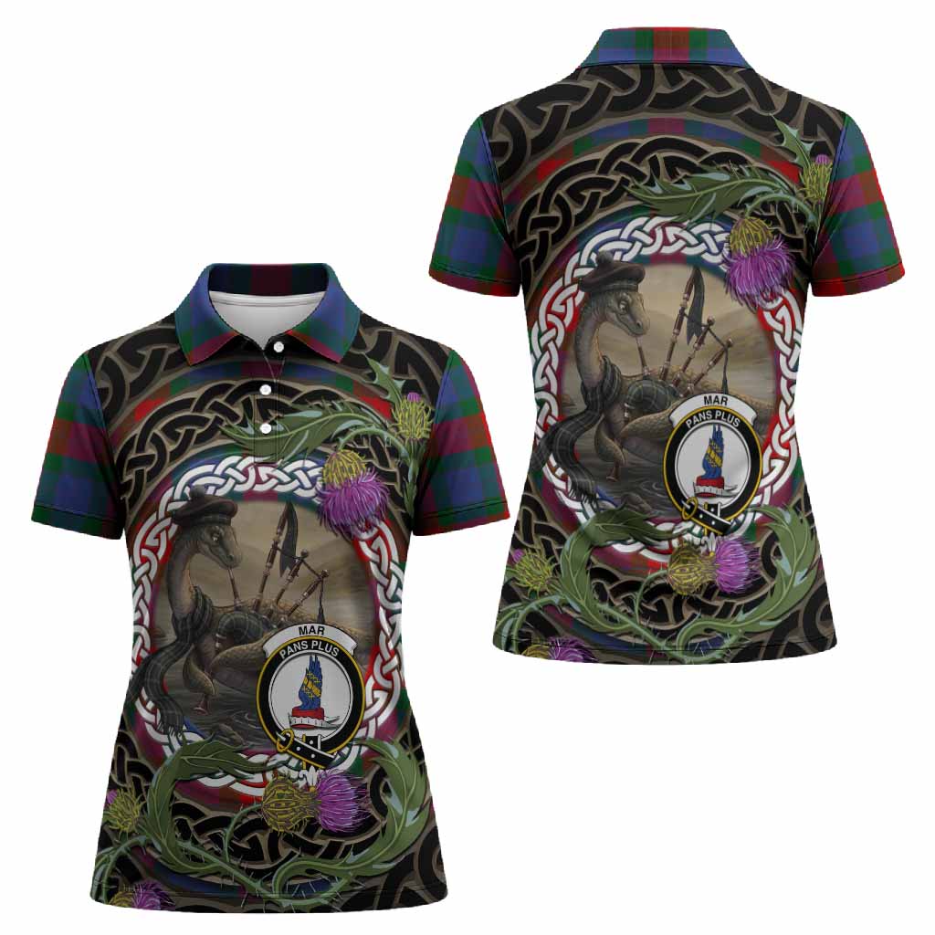 Mar Tartan Crest Bagpipe Nessie Women Polo Shirt Scottish Loch Ness Monster Celtic Thistle