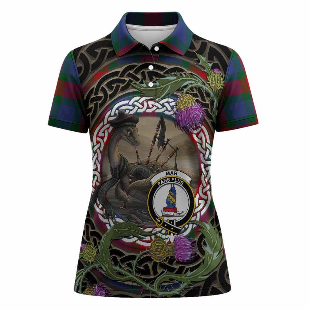 Mar Tartan Crest Bagpipe Nessie Women Polo Shirt Scottish Loch Ness Monster Celtic Thistle