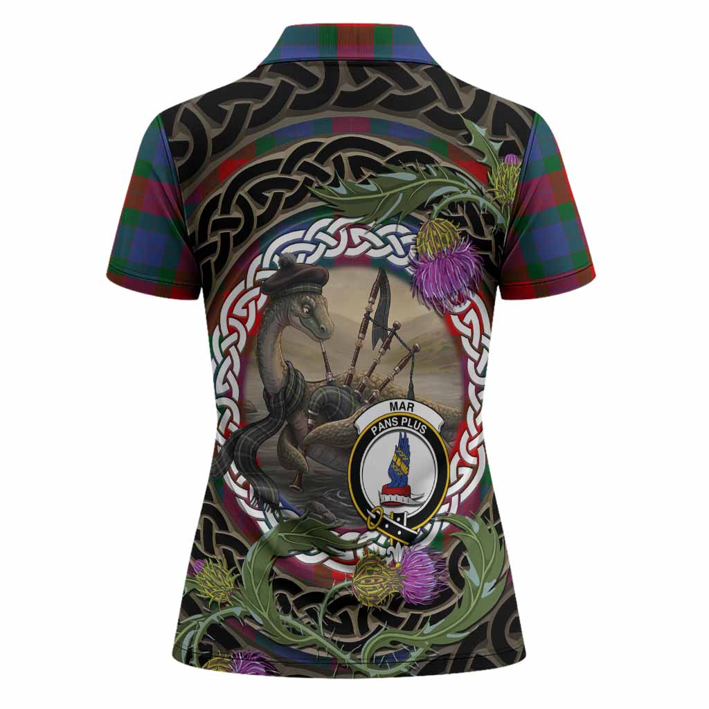 Mar Tartan Crest Bagpipe Nessie Women Polo Shirt Scottish Loch Ness Monster Celtic Thistle