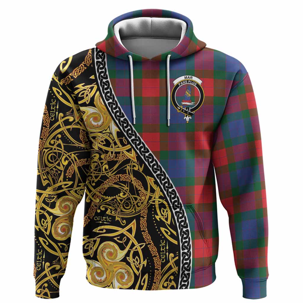 Mar Tartan Crest Hoodie Celtic Knot and Triple Trickle Spiral Symbols