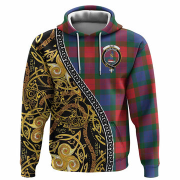 Mar Tartan Crest Hoodie Celtic Knot and Triple Trickle Spiral Symbols