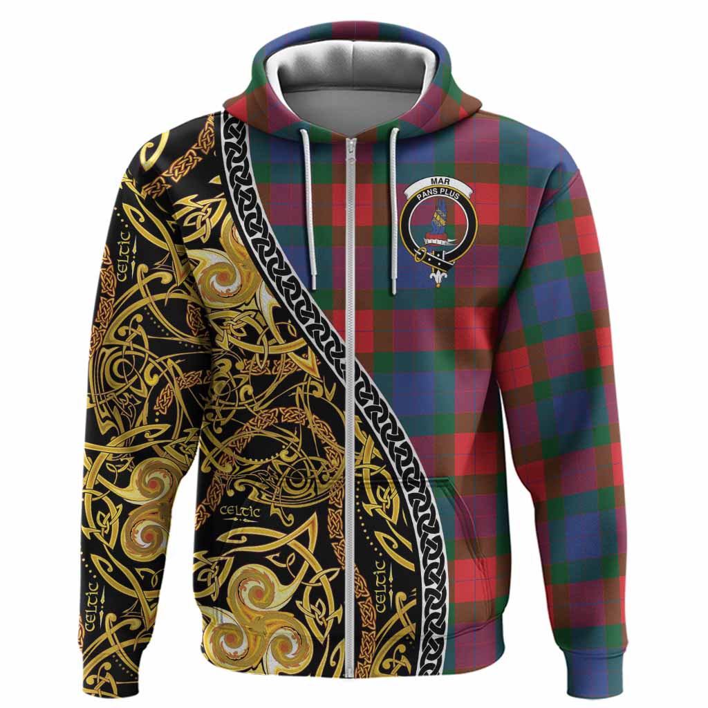 Mar Tartan Crest Hoodie Celtic Knot and Triple Trickle Spiral Symbols
