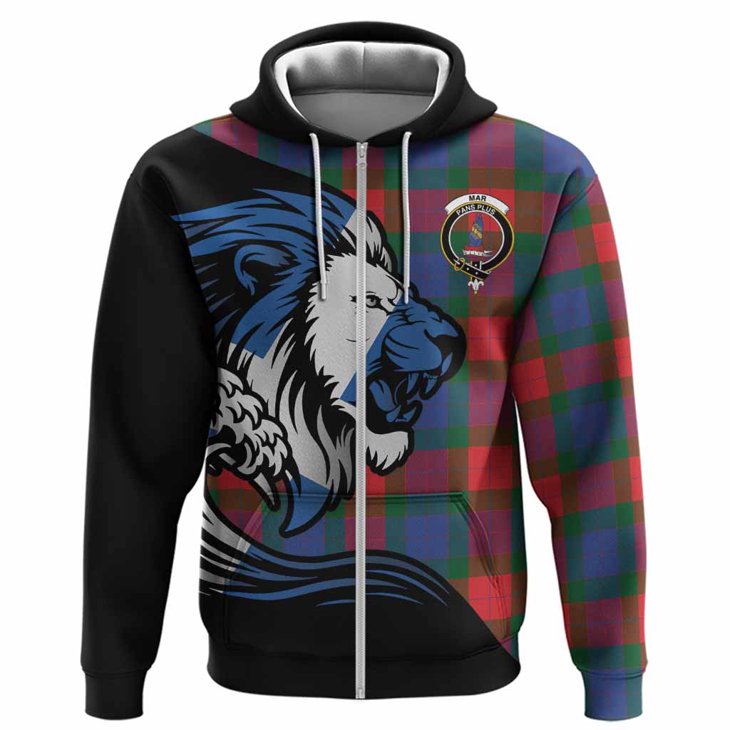 Mar Tartan Crest Hoodie Scottish Golden Lions Wave Flow