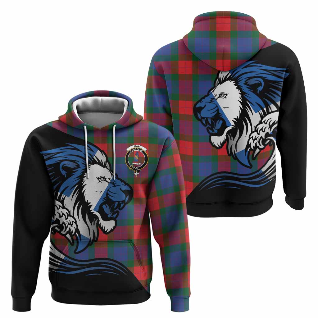 Mar Tartan Crest Hoodie Scottish Golden Lions Wave Flow