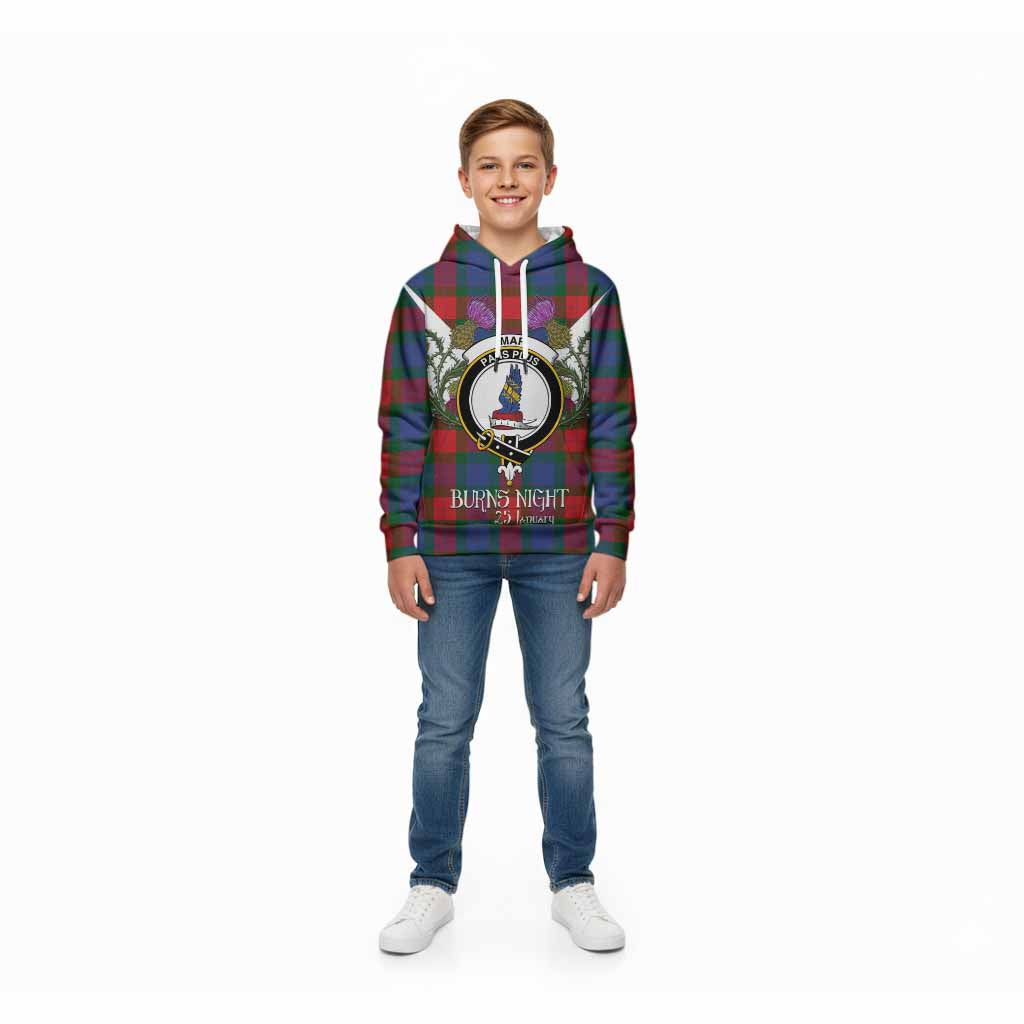 Mar Tartan Family Crest Kid Hoodie Scottish Burns Night Thistle Floral