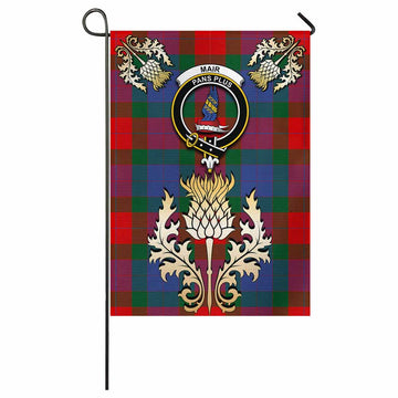 Mar Tartan Garden Flag with Golden Regal Scottish Thistle Emblem