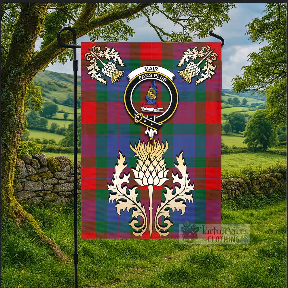 Mar Tartan Garden Flag with Golden Regal Scottish Thistle Emblem - Tartan Vibes Clothing