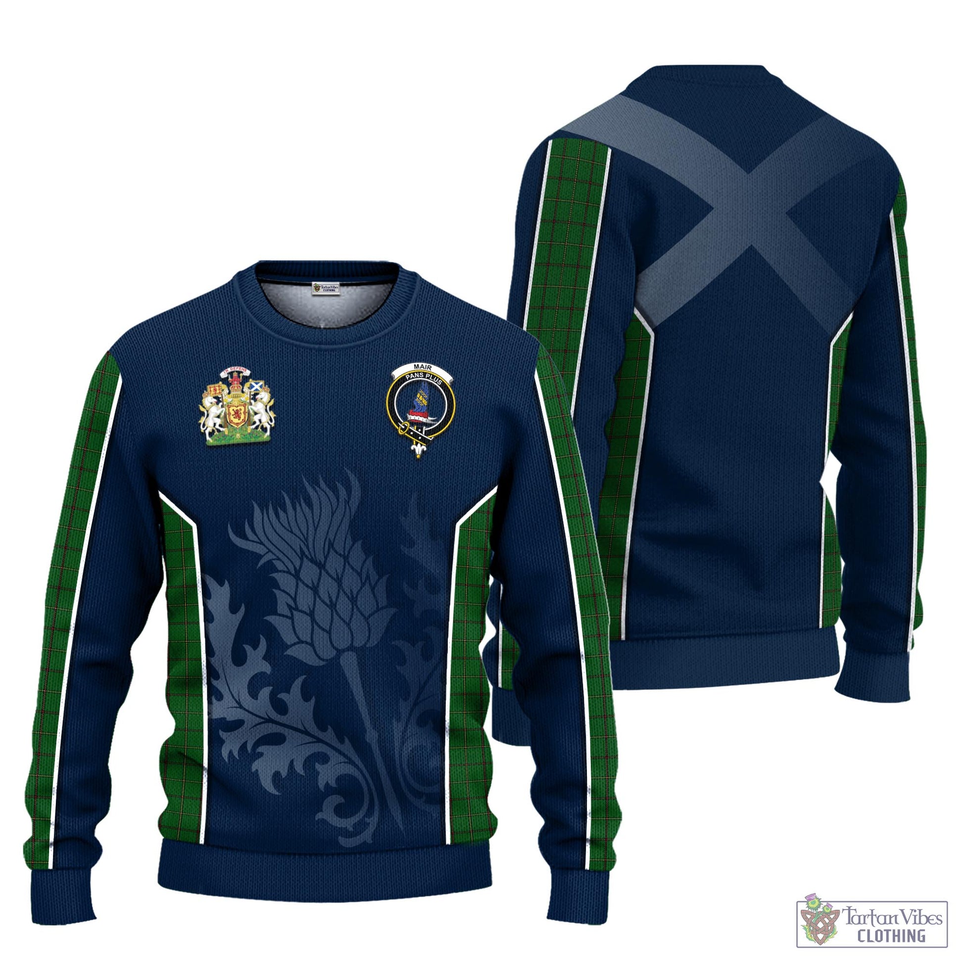 Tartan Vibes Clothing Mar Tribe Tartan Knitted Sweatshirt with Family Crest and Scottish Thistle Vibes Sport Style