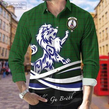 Mar Tribe Tartan Long Sleeve Button Up Shirt with Alba Gu Brath Regal Lion Emblem Men's Shirt - Tartan Vibes Clothing